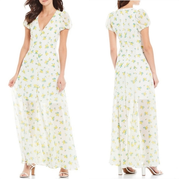 New Betsy Johnson Lemon Drop Floral Floral Button Up Maxi Sheath Dress - Picture 1 of 13